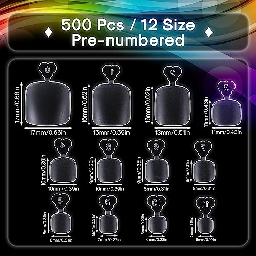 500Pcs Gel x Toe Nail Tips, Matte Short Pre-shaped Full Cover False Toenails Gel Tips Press on Nails,12 Sizes Summer Toe Tips for Soak off Gel Extension Systems at Home DIY Salon Manicure