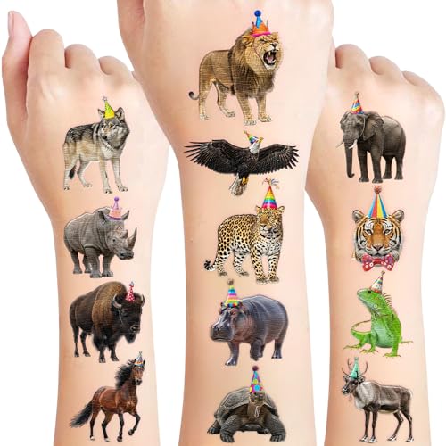 96 Piece Animal Temporary Tattoos - Jungle Zoo Farm Designs