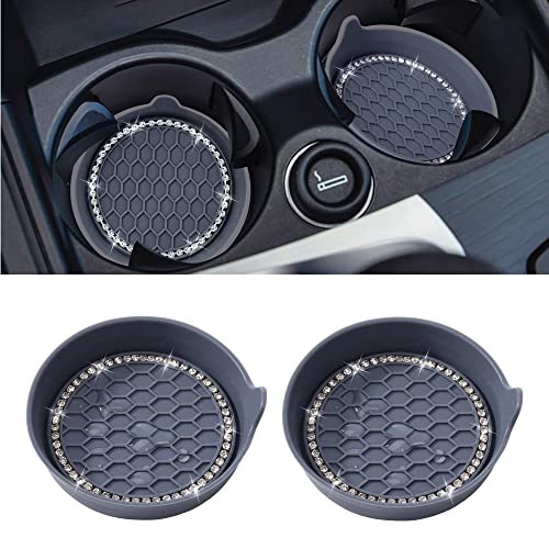 Amooca Car Cup Coaster Universal Non-Slip Cup Holders Bling Crystal Rhinestone Car Interior Accessories 2 Pack Grey