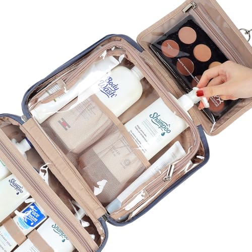 NISHEL Travel Toiletry Bag for Women, Makeup Essentials Organizer, Hanging Case for Accessories, Cosmetics, Large Size, Aegean-Blue