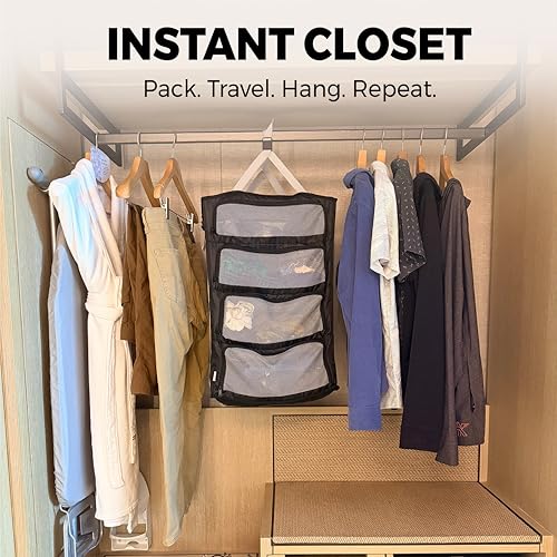 Hanging Suitcase Organizer with Compression - 4-Compartment Travel Closet