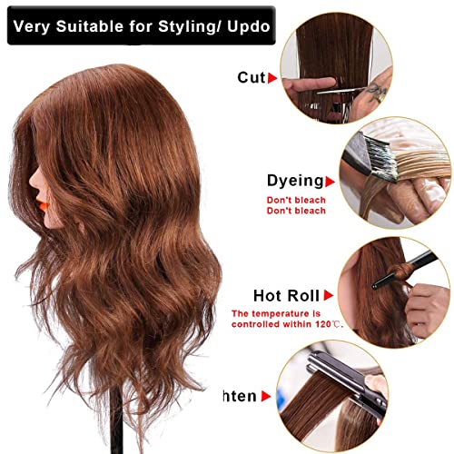 18" Human Hair Mannequin Head with Clamp for Hairstyling Practice