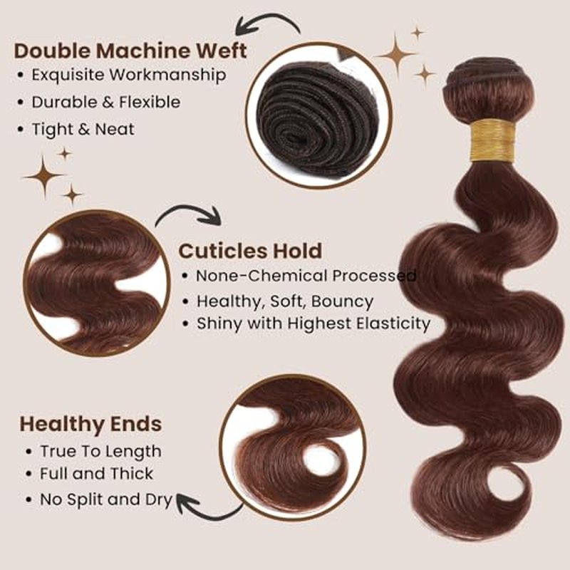 ALHER Chocolate Brown Body Wave Hair Bundles 10 12 14