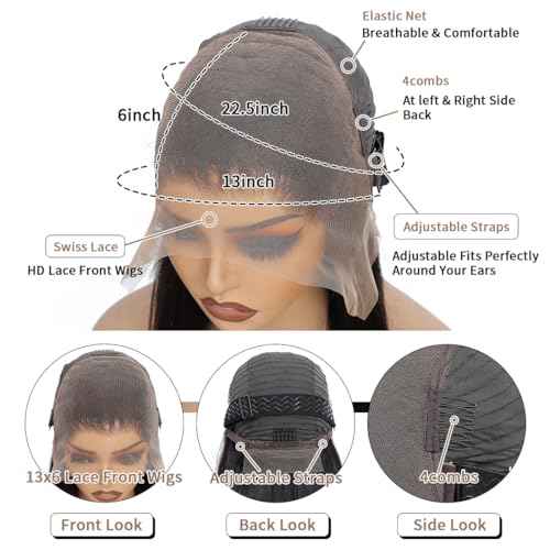 Straight Human Hair Wig 30 Inch Lace Front Wigs Human Hair 200 Density 13x6 HD Straight Lace Front Wigs Human Hair Pre Plucked Glueless Lace Frontal Wigs for Women Natural Black