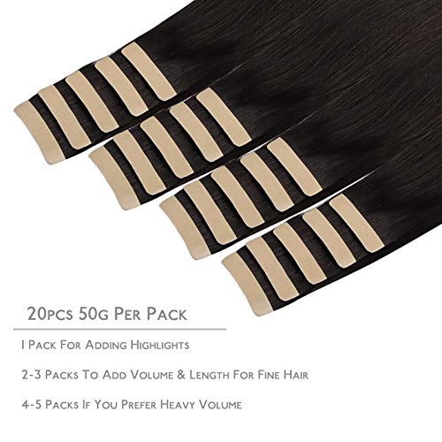 Wennalife Dark Brown Tape-In Human Hair Extensions 20pcs, 18 Inch, 50g - Remy Straight Hair