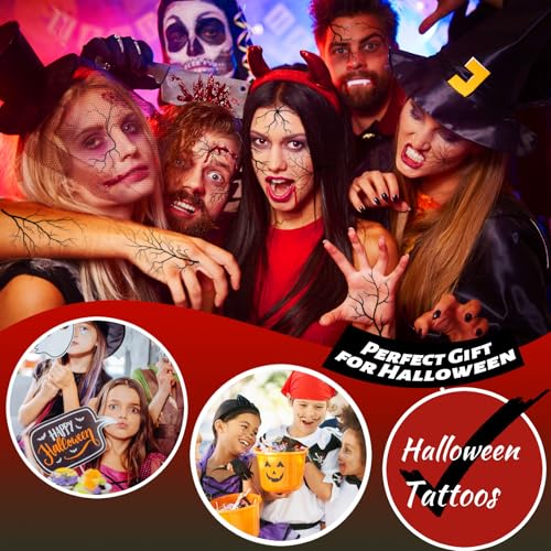 winthrop 8 Sheets Halloween Vein Temporary Tattoos, Large Size Crack Scar Fake Tattoos, Realistic Branch & Vein Style Waterproof Tattoos for Halloween Costume Makeup, Cosplay&Party Supplies