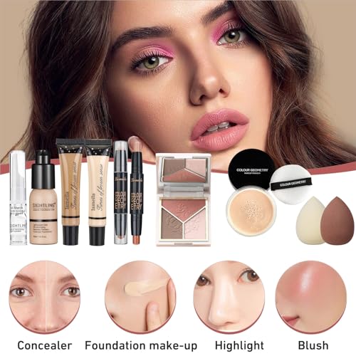 All-In-One Makeup Kit with Brushes & Travel Bag