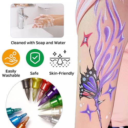 Temporary Tattoo Markers Kit – 10 Dual-Tip Pens + 5 Stencils