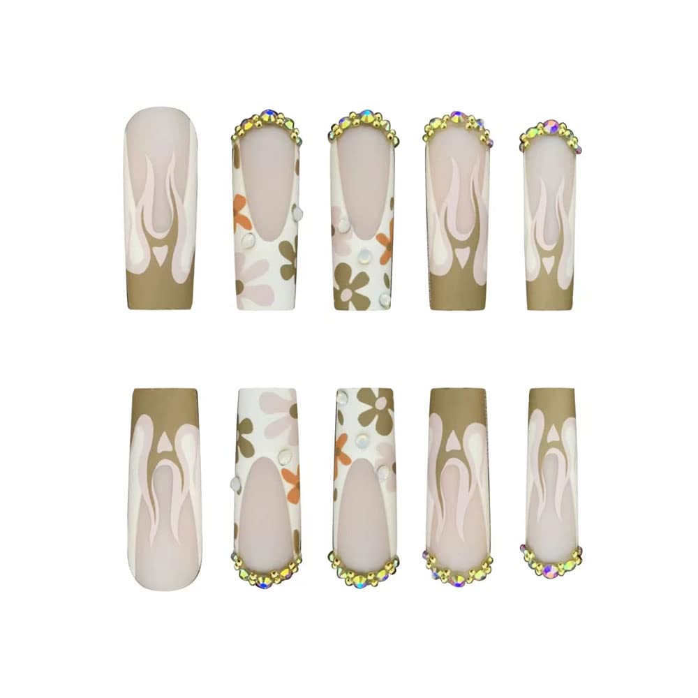 Magrace Press on Nails Long Fake Nails French Tips False Nails with Designs 24 pcs Stick on Nails for Women