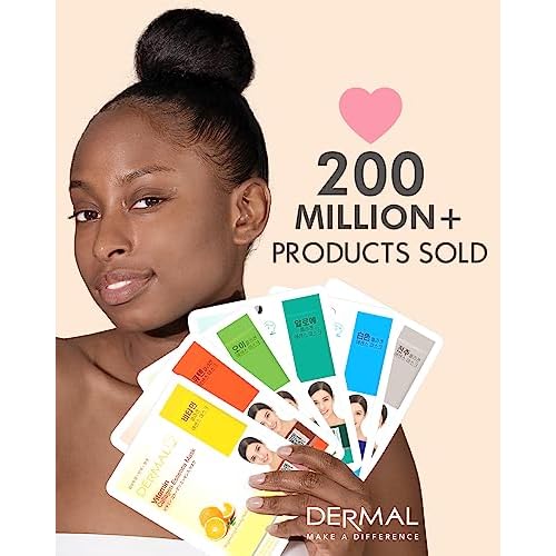 DERMAL Cucumber Collagen Essence Facial Mask Sheet 23g Pack of 10 - Soothing & Moisturizing, Redness & Sunburn Relief, Daily Skin Treatment Solution Sheet Mask