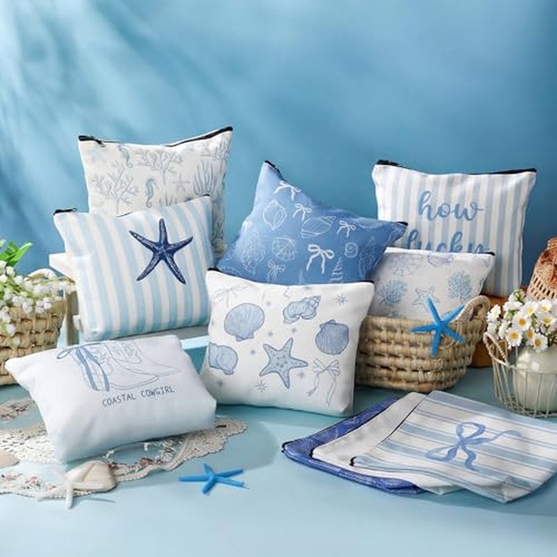 10 Pack Ocean Makeup Bags - Nautical Zipper Pouches