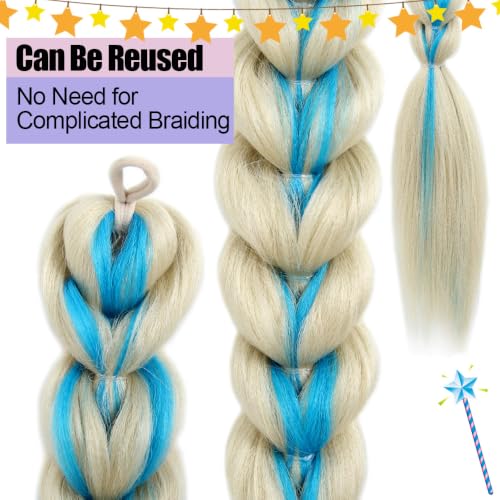 24in Blonde Blue Braided Ponytail Extension with Tie - CISINPO