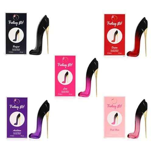Fantasy Girl Mini High Heel Perfume Gift Set for Women (1oz/30ml x 5pcs) Pink Rose, Ambition, Desire, Perfect & Love, (Pack of 5)- Eau De Parfum
