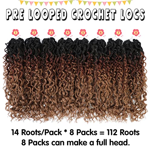 Fulcrum Goddess Locs Crochet Hair 14 Inch, 8 Packs New Faux Locs Crochet Hair for Black Women, Crochet locs with Curly Ends (14Inch (Pack of 8), 1B/30/27#)