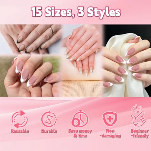 90Pcs French Tip Press On Nails Kit with Glue & Tools, Reusable Acrylic Manicure Set for Women