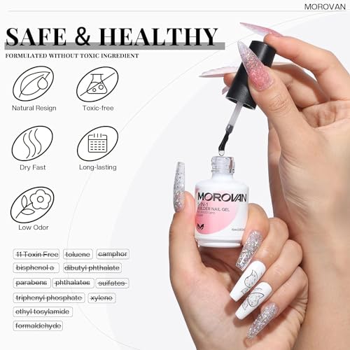 Morovan Builder Gel for Nails in Bottle: 5 in 1 Builder Gel for Nails Clear Builder Strengthener Gel for Reinforcing and Shaping Builder Gel Nail Kit with Nail File