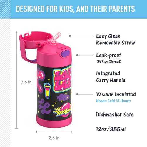 THERMOS FUNTAINER 12 Ounce Stainless Steel Vacuum Insulated Kids Straw Bottle, That Girl Lay Lay