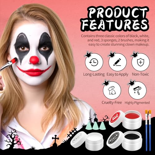 Clown Makeup Kit - Black White Red Face Paint Halloween SFX