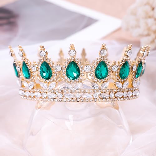 Green Crystal Rhinestone Crown Tiara for Women