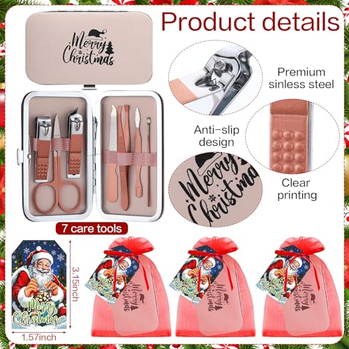 12 Set Christmas Manicure Set Bulk Christmas Stocking Stuffers Women Nail Clippers Pedicure Kit 7 In1 Travel Stainless Steel Grooming Kits Funny Xmas Gifts for Employees Office Coworkers