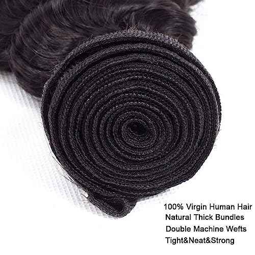 Deep Wave Human Hair Bundles 12A Brazilian Virgin Human Hair Bundles 24 26 28 Inch Wet and Wavy Curly Bundles Human Hair Extensions for Black Women Natural Color