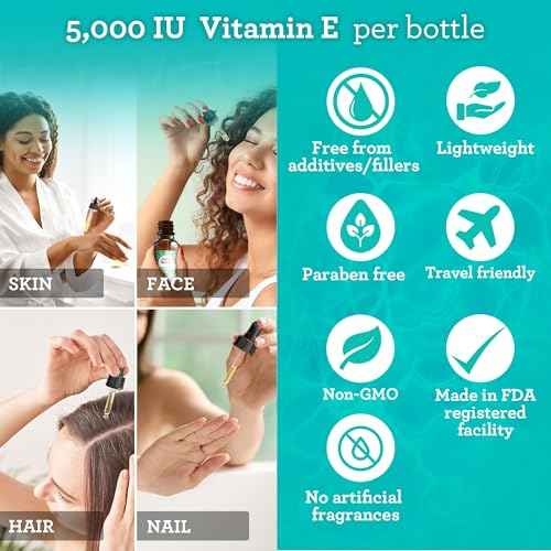 GuruNanda Pure & Natural Vitamin E Oil for Skin, Scars, Face, & Nails, 5,000 IU, With D-Alpha Tocopherol & MCT Oil to Help Enhance Absorption, Non-GMO & Vegan, 2 FlOz