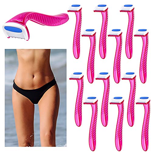 12 Disposable Bikini Razors for Women - Precise Trimmer with Protective Cap