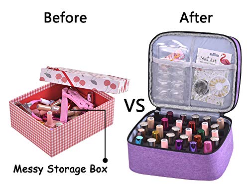 Purple Nail Polish Organizer Holds 30 Bottles Double Layer Travel Case