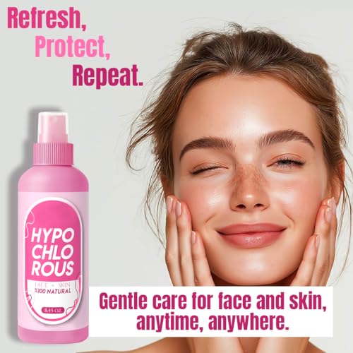 HOCl Hypochlorous Acid Spray Pure 250 ml / 8.4 oz ? Natural Skin & Face Mist ? Gentle Refreshing Formula for Cleansing, Soothing & Deodorizing ? Alcohol-Free & pH Balanced