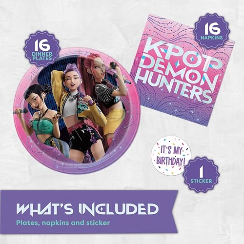 KPop Demon Hunters Plates & Napkins Set for 16 - Officially Licensed Party Decor