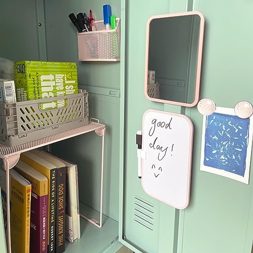 7-Piece Pink Locker Organizer Set with Shelf & Magnetic Accessories
