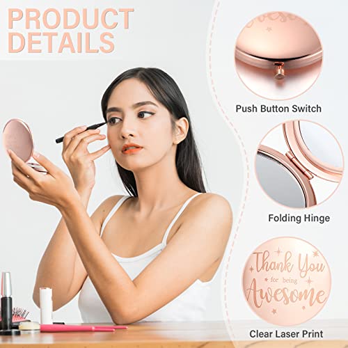 Roowest 12 Pcs Inspirational Compact Mirror Birthday Small Gifts for Mom Women Bulk Double Sided Travel Thank You for Being Awesome Makeup Magnifying Pocket Mirror for Purse(Rose Gold)