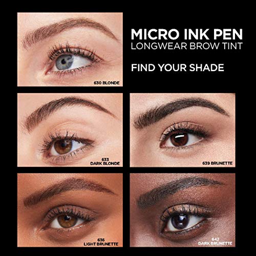 L'Oreal Paris Micro Ink Pen by Brow Stylist, Longwear Brow Tint, Hair-Like Effect, Up to 48HR Wear, Precision Comb Tip, Light Brunette, 0.033 fl; oz.