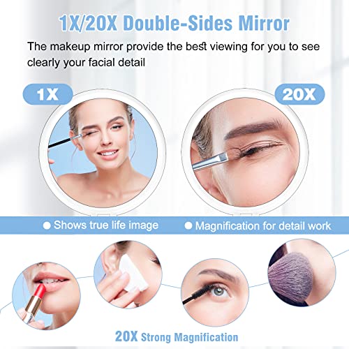 JMH 6 Inch Double-Sided Magnifying Mirror 1X/20X Magnification