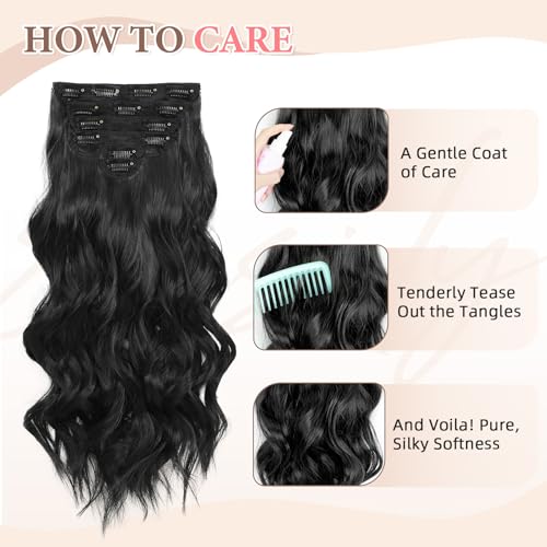 Fliace Clip in Hair Extensions 24" 6 Piece Wavy Black