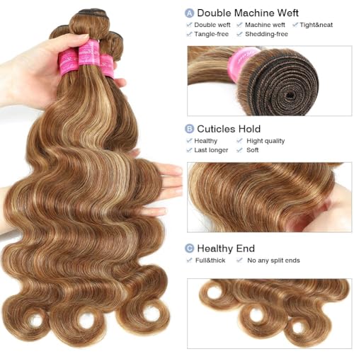 Honey Blonde Highlight Body Wave 4 Bundles with 5x5 Closure