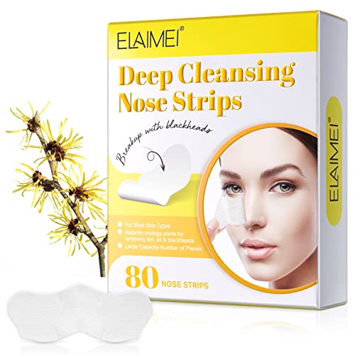 Pore Strip Blackhead Remover Strips, 80Pcs Nose Pore Strips Nose Blackhead Remover Strips Deep Cleansing Charcoal Strips Black Head Removal for Face Natural Charcoal Blackhead Strips for All Skin Type