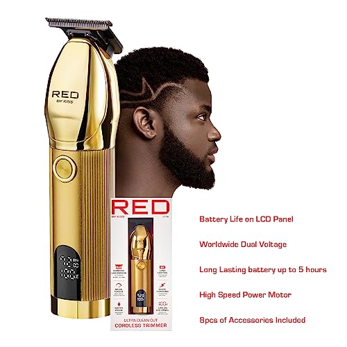 Red by Kiss Cordless Hair & Beard Trimmer for Men, Water-Proof Professional Rechargeable Hair Clipper, LCD Display Precision Blade Trimmer