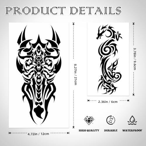 23 Pre-Cut Waterproof Temporary Tattoos - Viking & Wolf