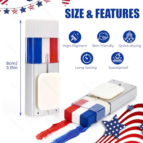 Red White and Blue Face Paint Sticks - 2PCS Patriotic Makeup for 4th of July