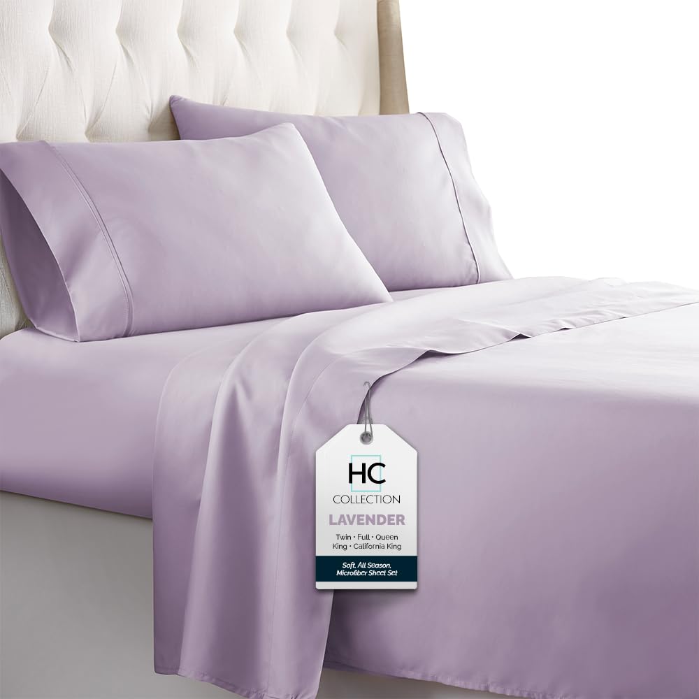 Twin Sheets Set, 3 pc Bed Sheets & Pillowcase Set - Machine Washable for Easy Care - Soft & Breathable All Season Microfiber Sheets with Deep Pockets - Lavender