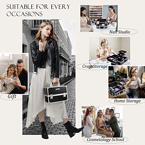 FRENESSA 11.8" Makeup Train Case with 6 Trays, Hard Cosmetic Organizer