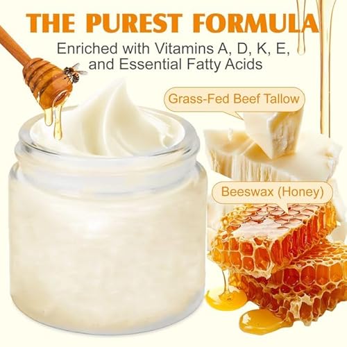 Grass Fed Honey & Tallow Balm, Tallow+Honey Cream, Organic Beeftallow and ManukaHoney Face Cream, Hydrating Soothing Moisturizer For Skin (1)