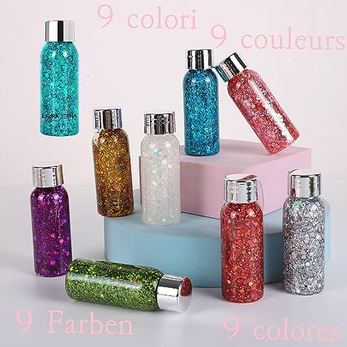 9 Pack Glitter Gel - Mermaid Sequin for Face, Eyes & Lips