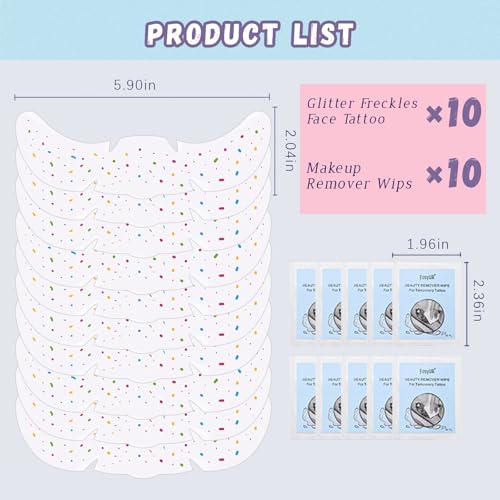 Rainbow Freckle Face Tattoos – 10pc Waterproof Glitter Set