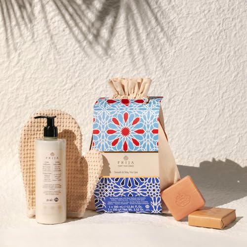 Prija Body Toning Gift Pack (Includes Toning Cream with Green Walnuts and Centella Asiatica, Softening Soap with Natural Glycerin, Smoothing Bath Glove in Natural Cotton) - Made in Italy