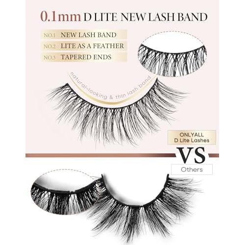 Onlyall Natural Lashes Wispy Lashes Natural Look False Eyelashes Natural Flared Eyelashes False Eye Lashes Soft Fluffy Lashes 7 Pairs D-K06, Black