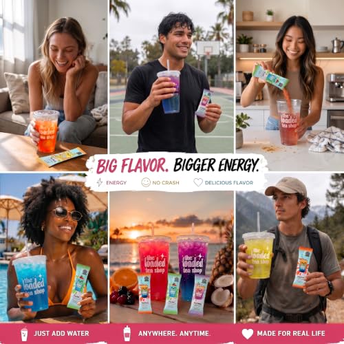 Loaded Tea Shop Energy Drink Mix Sticks - Variety 20 Pack, Sugar-Free