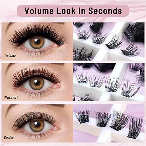 Lash Clusters 180 Pcs Cluster Lashes DIY Individual Lashes Fluffy Cluster Eyelash Extension Eyelash and Mirror 2 in 1 Easy to Apply at home Lashes (Tender,D-10-16mix)