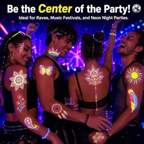 180 PCS UV Glow in the Dark Temporary Tattoos for Rave
